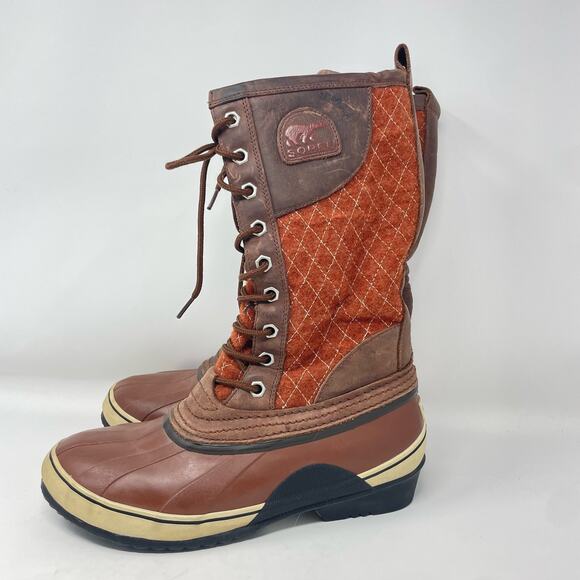 Sorel Shoes - Sorel Tall Quilted Lace Up Top Rubber Bottom Winter Snow Water Boots sz. 8